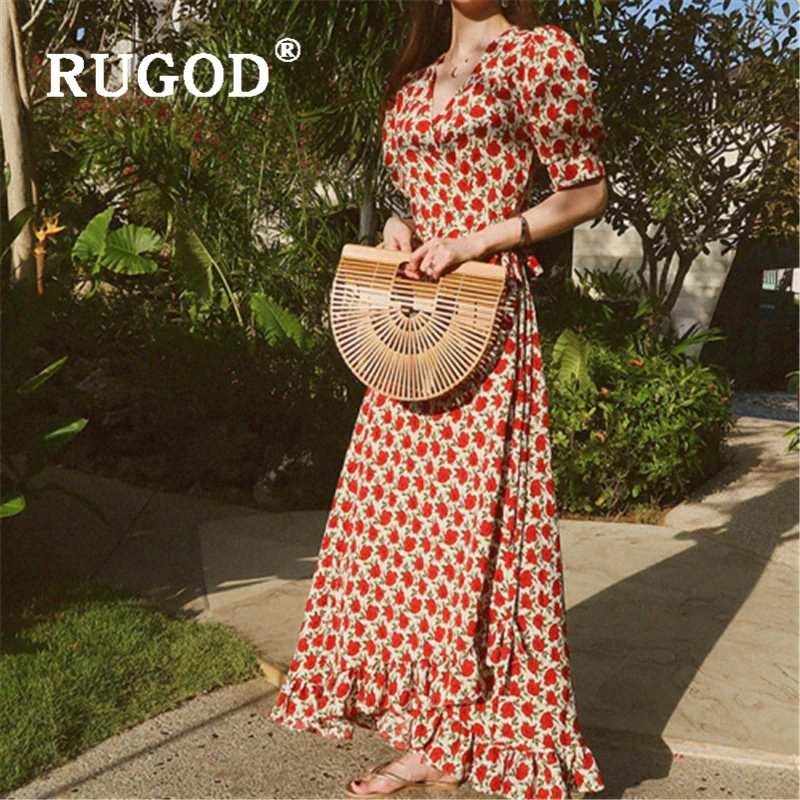 Женское платье с цветочным принтом RUGOD корейские вечерние платья пышными