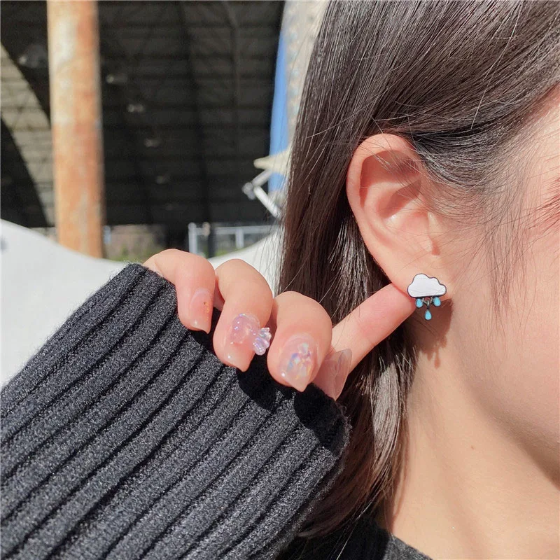 

1 Pair Creative Cute Cloud Raindrop Earrings for Women Girls Korean Fashion Chic Geometric Stud Earrings Statement Jewelry