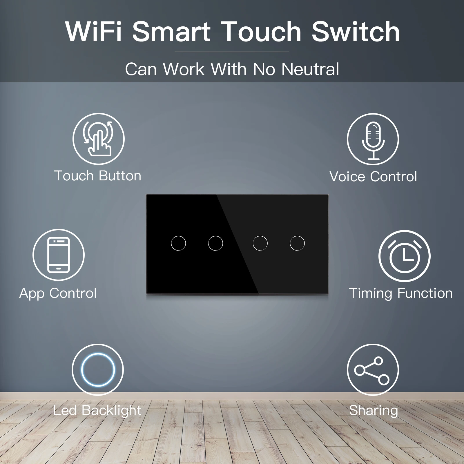Настенные выключатели BSEED с Wi-Fi сенсорные переключатели Google Alexa 4 клавиши 1 канал