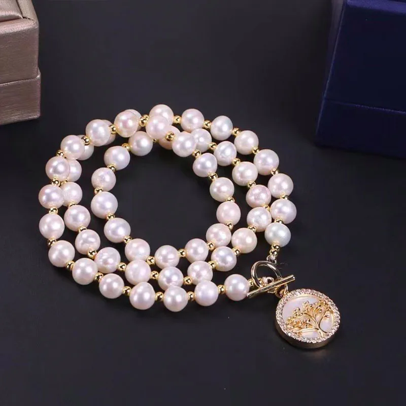 

6-7mm Round Pendant Fresh Water Pearl Necklace Retro One Clavicle Chain Bridal Necklace Wedding Evening Dress Banquet Daily