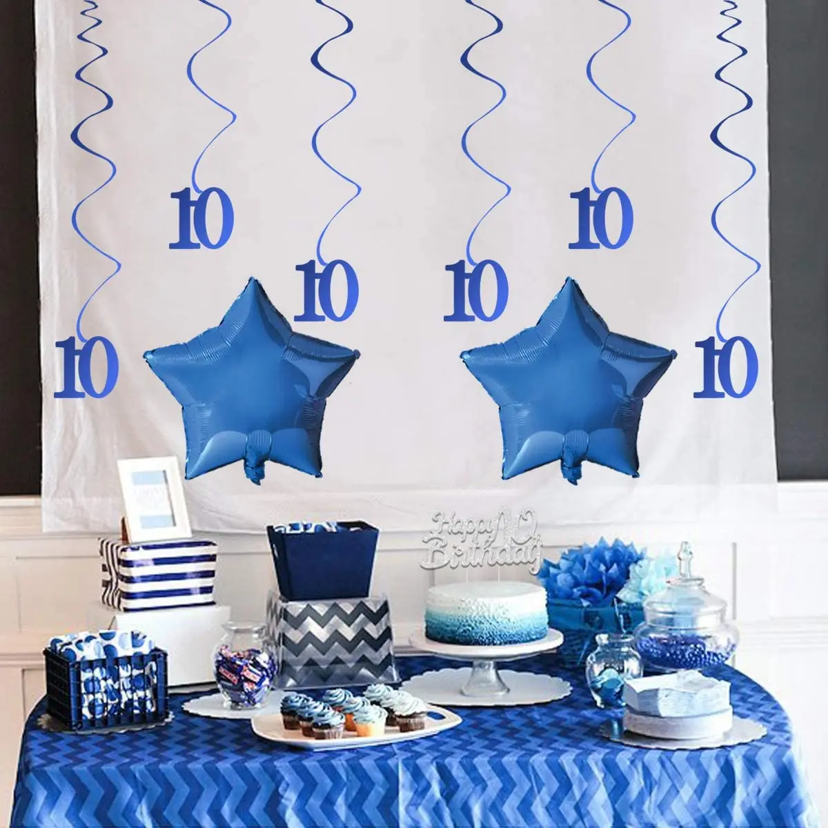 Decoraci&oacute;n de 10 &deg; cumplea&ntilde;os para ni&ntilde;os y ni&ntilde;as, cartel de globos de aluminio azul, suministros de cumplea&ntilde;os para 10 a&ntilde;os-3