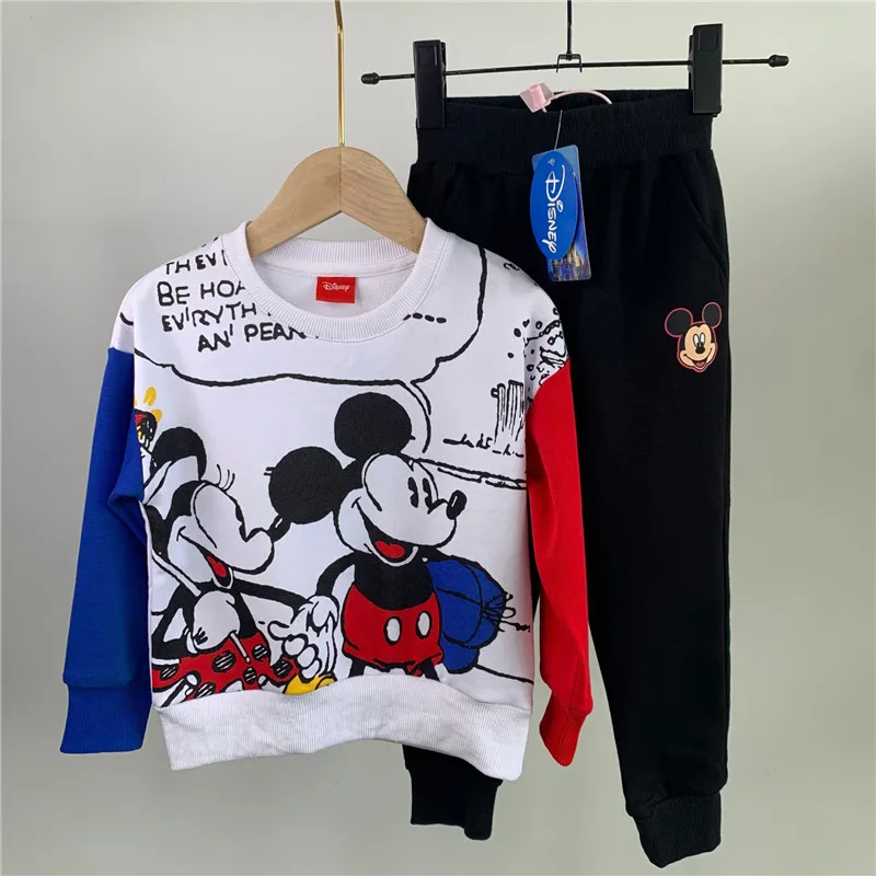Осенне-весенний Детский костюм свитер Микки Дональд дак Футболка Толстовка с