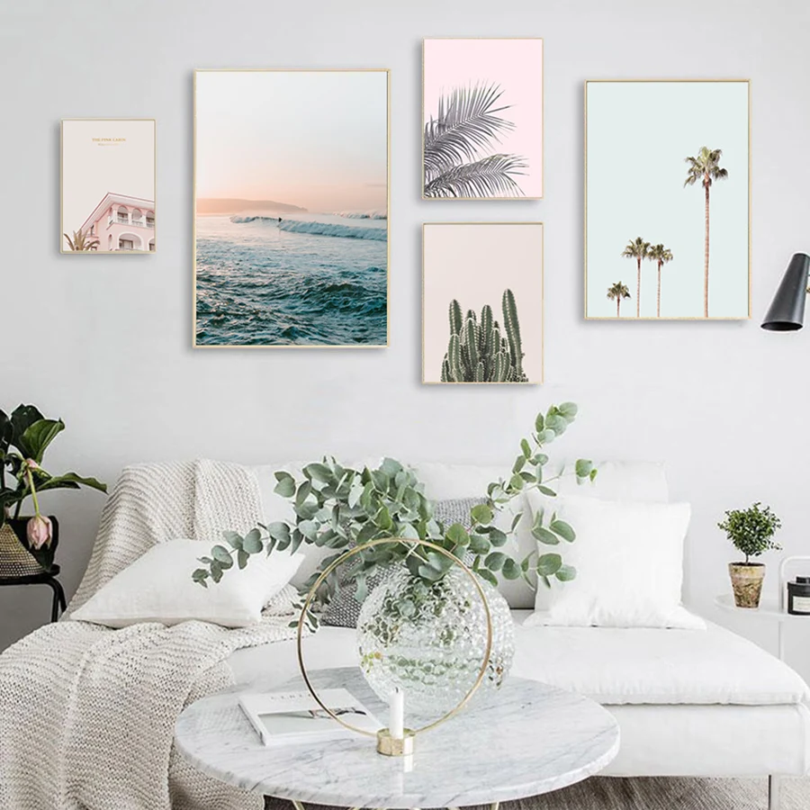 

Кокосовое дерево летние настенные художественные принты Тропическое растение морской пейзаж плакат Современная гостиная кухня нордическ...