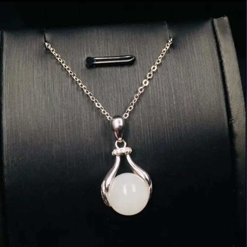 Natural Chinese HeTian White Jade Inlaid Beads Drop Pendant Beautiful 925 Silver Necklace Fashion Charm Jewelry For Men Women Gi | Украшения