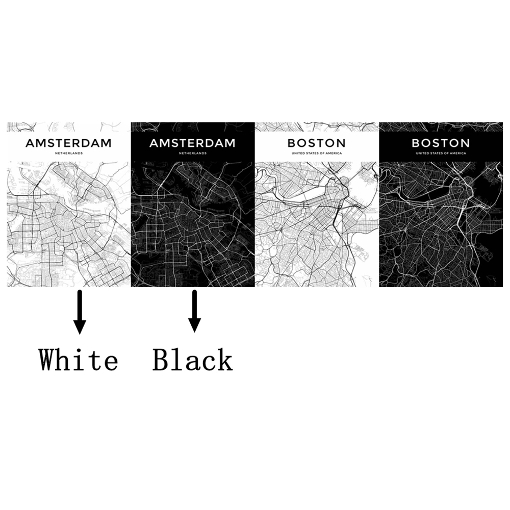 Черно белая карта города скандинавский плакат печать Жикле Амстердам Нью Йорк