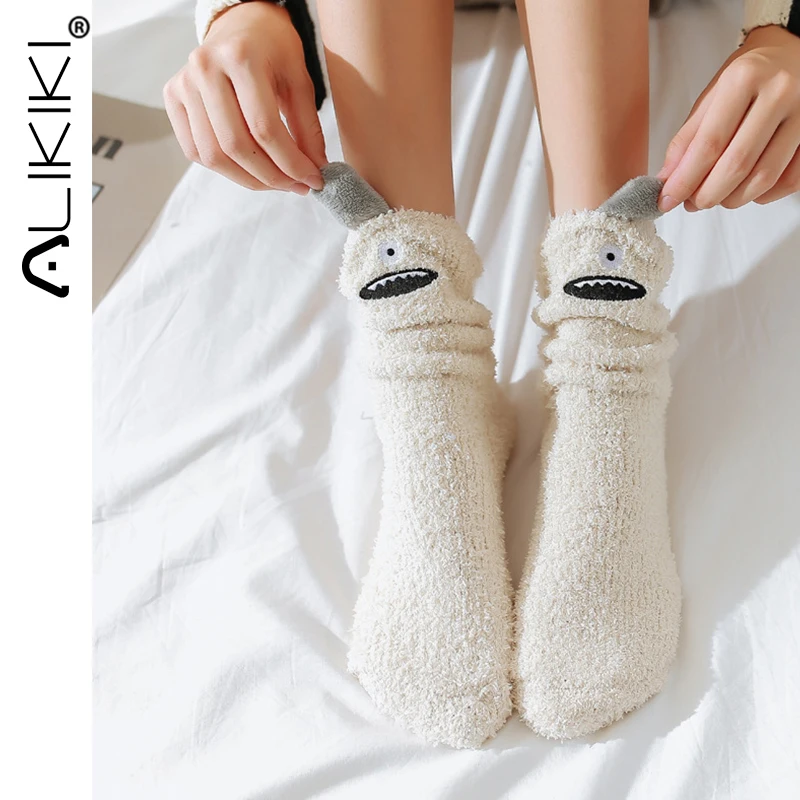 

Женские хлопковые утепленные кашемировые милые носки для женщин, женские пушистые дышащие теплые кашемировые носки-тапочки для снежной по...