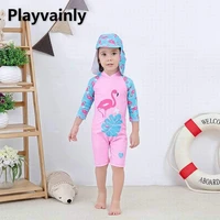 wholesale baby girls swimming wear pink cartoon swan one piece swimsuits with hat children fashion swimwear e71325
