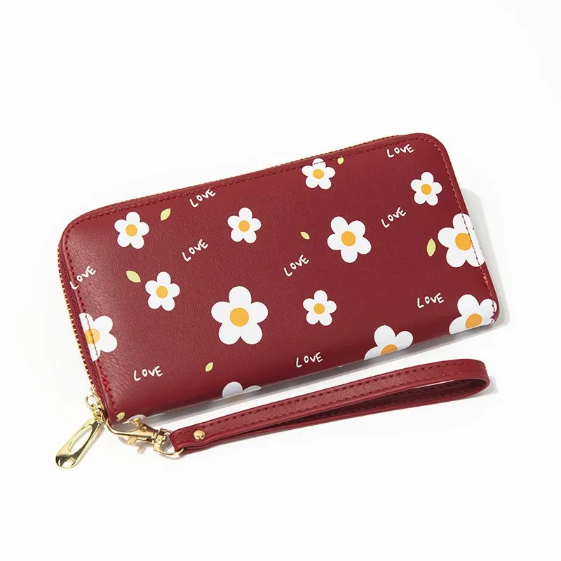 

Women Wallets Flower Printing letter Long Zipper Wristband Phone Bag Coin Purses Female Tassel Multi-card Wallets Holder