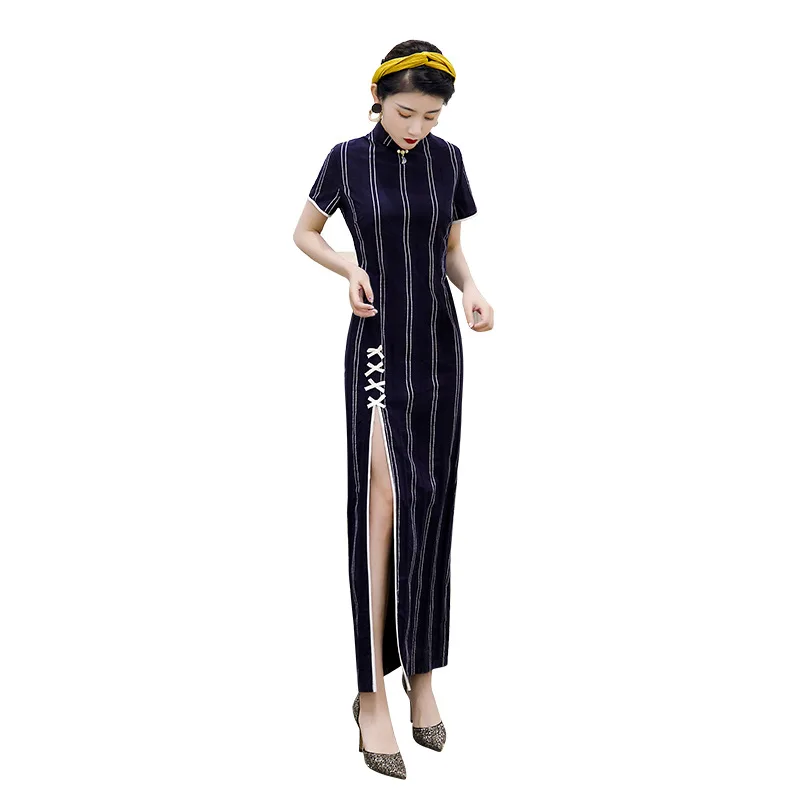 

Sexy Womens Evening Cheongsam Long Spring Vintage Chinese style Lady Mandarin Collar Qipao Slim Party Dress Vestido M-4XL