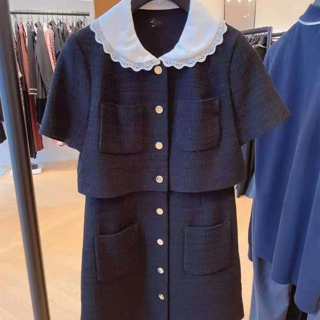 

2021 summer women's dress college style stitching casual black dresses French brand elegant woman dress