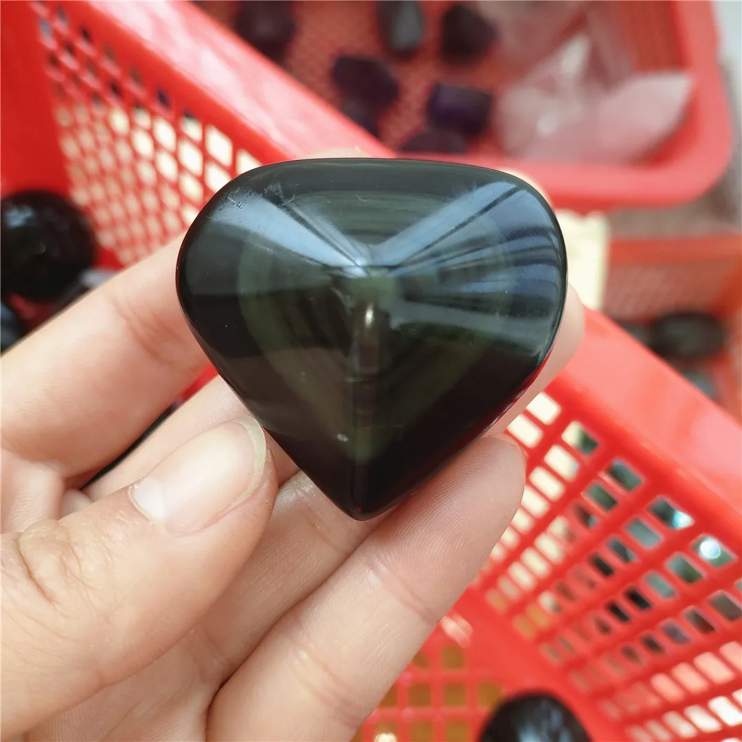 

3pcs 40-50mm Natural Rainbow Obsidian Cat Eyes Quartz Crystal Heart Stones Healing Minerals Specimen Decor Gift