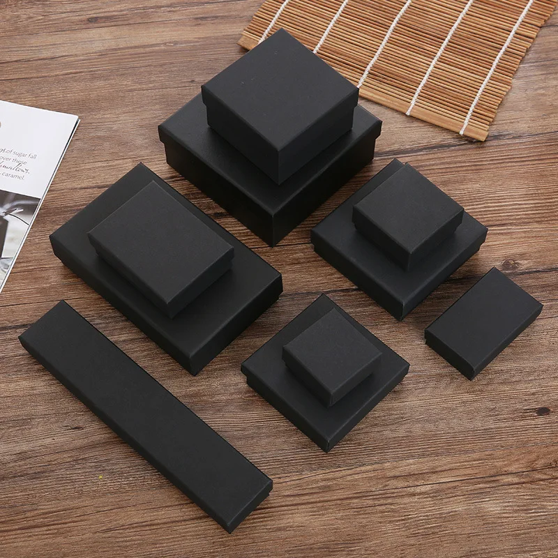 

12 шт картонная коробка для набора ювелирных изделий коробка для кольца ожерелья прямоугольник желтовато-коричневый черный 5X5X3 см 7x9x3 см 9x9x3 см дорожный органайзер для ювелирных изделий чехол