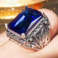 blue stone ring for men silver color rings with big stones vintage finger jewelry