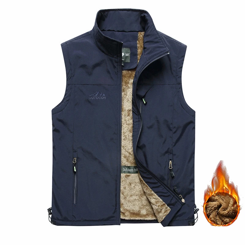 Navy blue Thicken Мужские жилеты Новое поступление летний мужской жилет без рукавов весна осень Повседневный жилет для путешествий на открытом воздухе Тонкий жилет мужские топы - Цвет: Navy blue Thicken