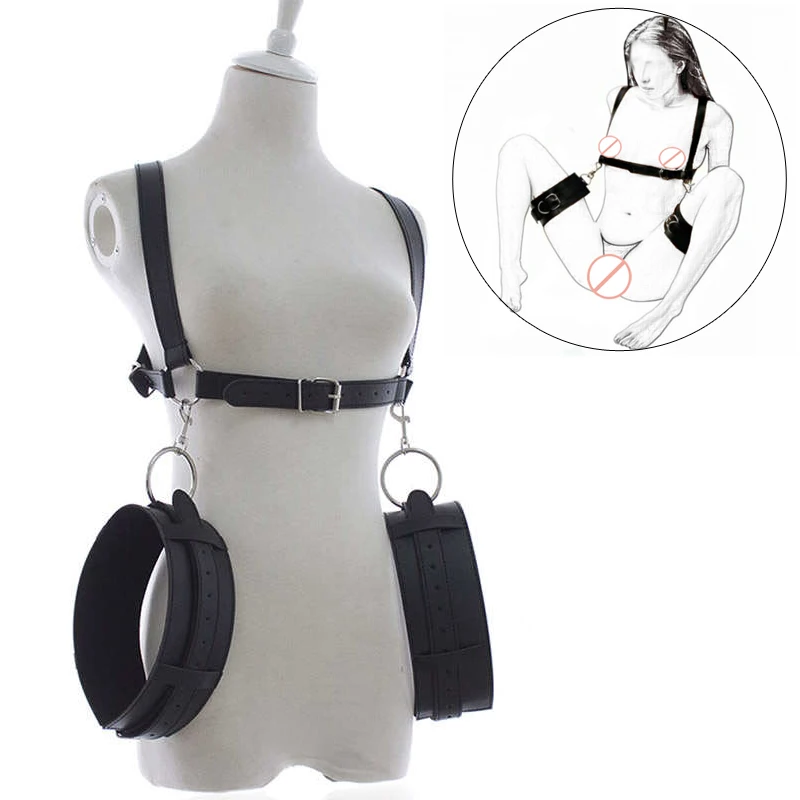 

BDSM Thigh Sling Spreader,Leg Open Restraint Bondage Harness with Handcuffs,Sex Position Aid,Sexy Costumes