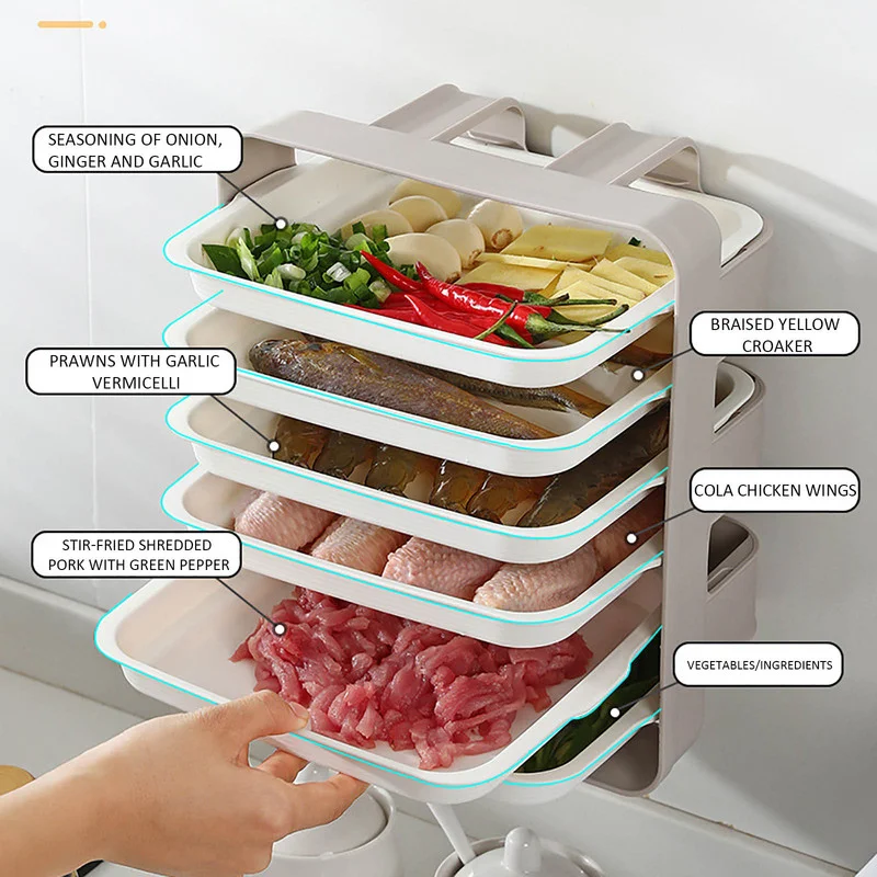 

Storage Tray Wall-mounted Kitchen Side Tray Multi-layer Stackable Fruit Display Hot Pot Service Kitchen Items Pantry Organizer