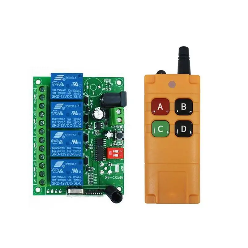 DC 12V 24V 10A 4 Канальный Релейный переключатель RF Беспроводной дистанционного