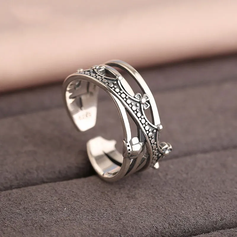 

Classic Style Noble Silver Color Hollow Crown Opening Rings for Men Women Trendy Party Casual Jewelry Gifts