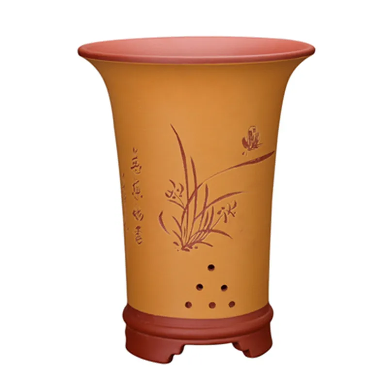 

Yixing Purple Clay Ceramic Bonsai Basin Bell Mouth Orchid Special Vase Breeding Beautiful Breathable Household Garden Flower Pot
