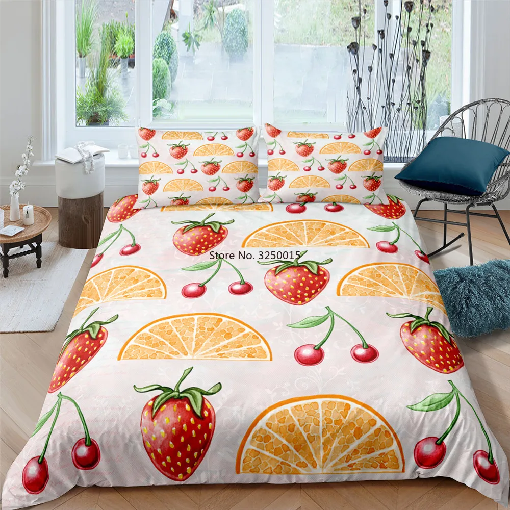 Red Orange Bedding Set Fruit Double King Duvet Quilt Cover Bedclothes Pillowcase 2/3pcs Comforter Home Textile | Дом и сад