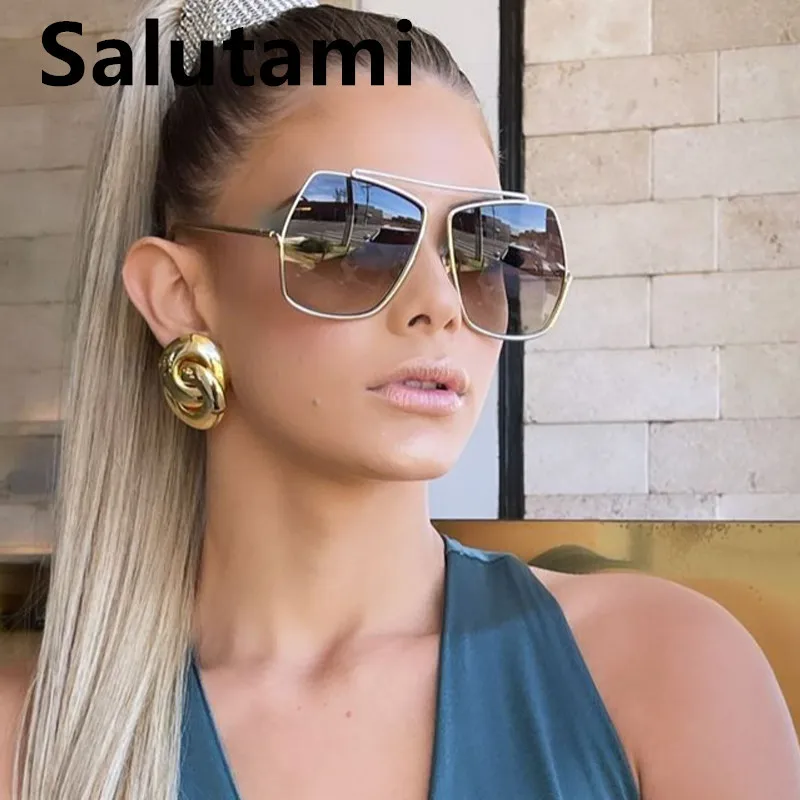 

New Brand Vintage Irregular Polygon Square Sunglasses For Women Fashion Alloy Sun Glasses Female Gradient Uv400 Shades Brown