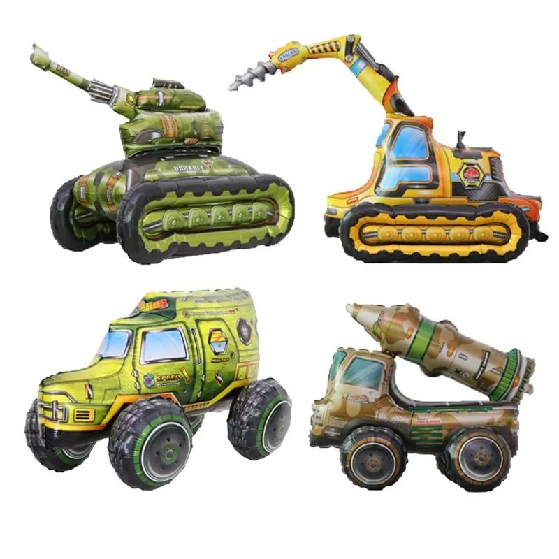 

Drilling machine Car Assembly 3D Balloons Three-dimensional Tank Missile car foil Balloon Baby Birthday Party Decoration Globos