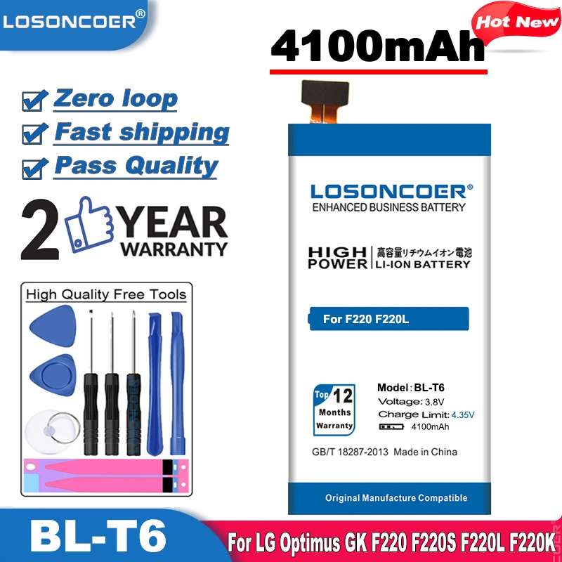 LOSONCOER 4100 мАч Новый BL T6 литий ионный аккумулятор мобильный телефон для LG BLT6 F220 F220S