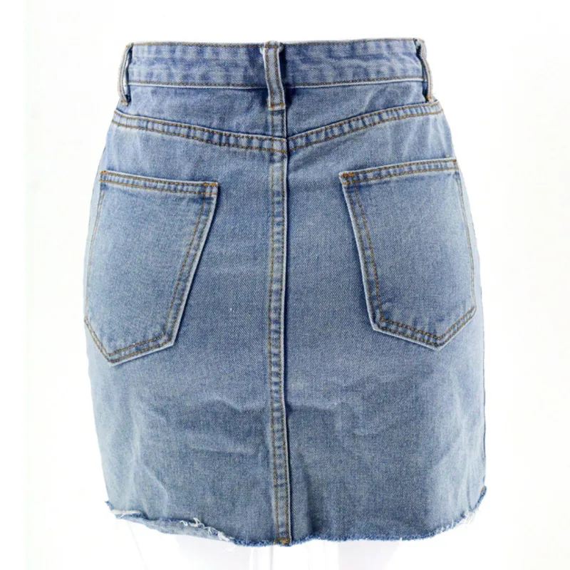 

Denimcolab High Waist 2021 Summer Denim Skirts Women Solid With Holes Mini Skirt Ladies Casual Ripped A-line Short Skirts Femme