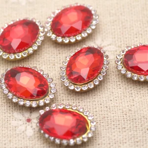 light red 15 шт. разноцветные стразы с золотым основанием, стразы овальной формы, пуговицы, аппликация, сделай сам - Цвет: light red