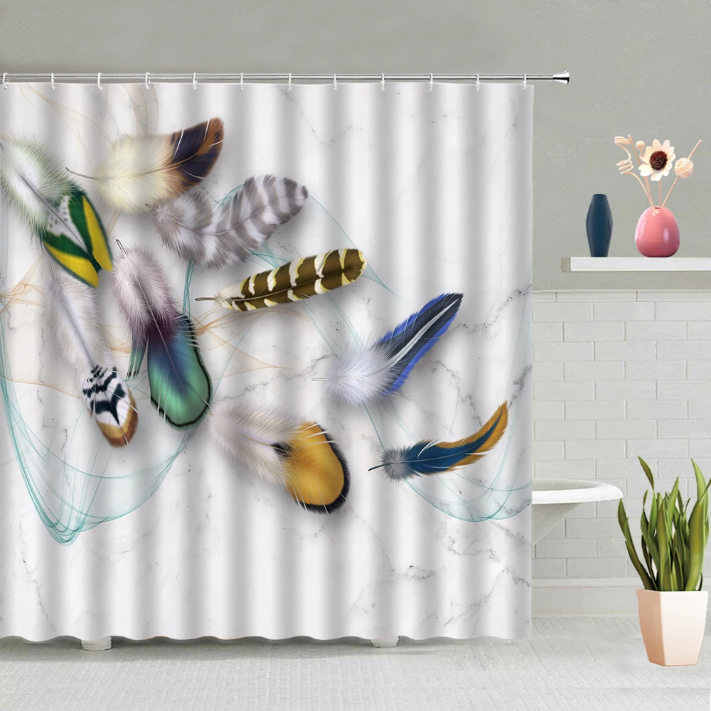 

Colorful Feathers Shower Curtain Lndividuality Creativity Bathroom Waterproof Decorative Bathtub Screen Partition With Hook