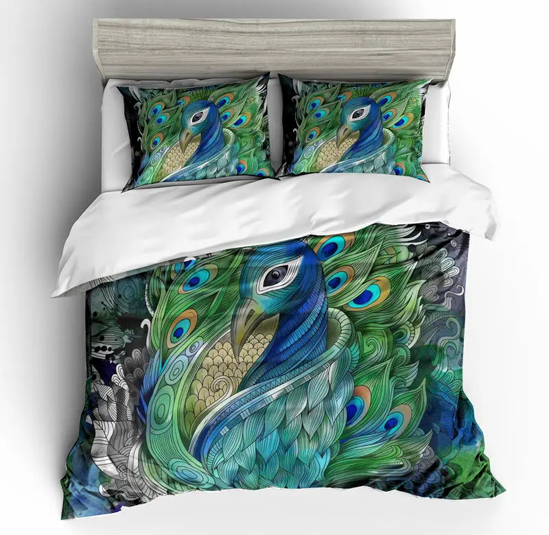 3D printing bedding sets peacock opening and feather modern trend two or three piece suits | Дом и сад