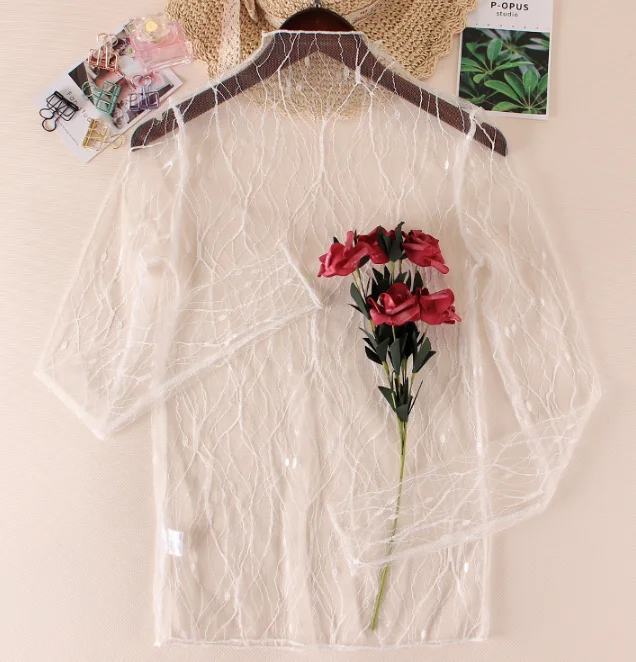 Прозрачная Кружевная нижняя рубашка женская тонкая с длинными рукавами