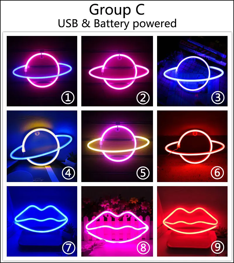 Оптовая продажа 72 стили неоновый светильник ning светодиодный настенный с Батарея