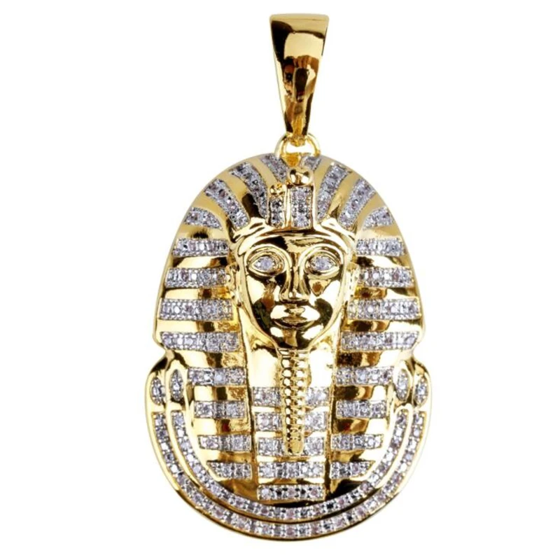 

Classic Ancient Egyptian Tutankhamun Gold Mask Zircon Inlaid Pendant Necklace Hip hop Men's Rock Party Jewelry