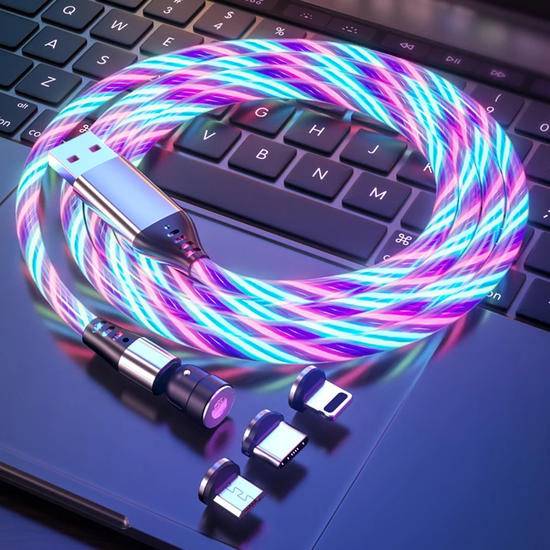 

Magnetic USB Cable LED Fast Charging Type C Cable 540 Degree Rotating Magnet Charger For iPhone 12 11 Xiaomi USB Cord Wire Cable
