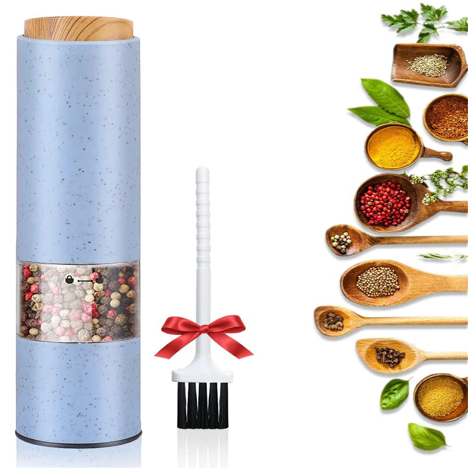 

Salt And Pepper Mill Set Electric Stainless Steel Adjustable Ceramic Spice Grinder with Brush Used in Kitchen Spice Making