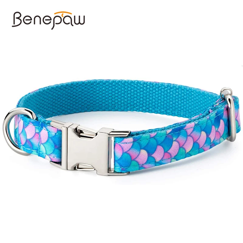 

Benepaw Elegant Dog Collar For Small Medium Large Dogs Sturdy Lightweight Adjustable Comfortable Mermaid Blue Puppy Pet Collar