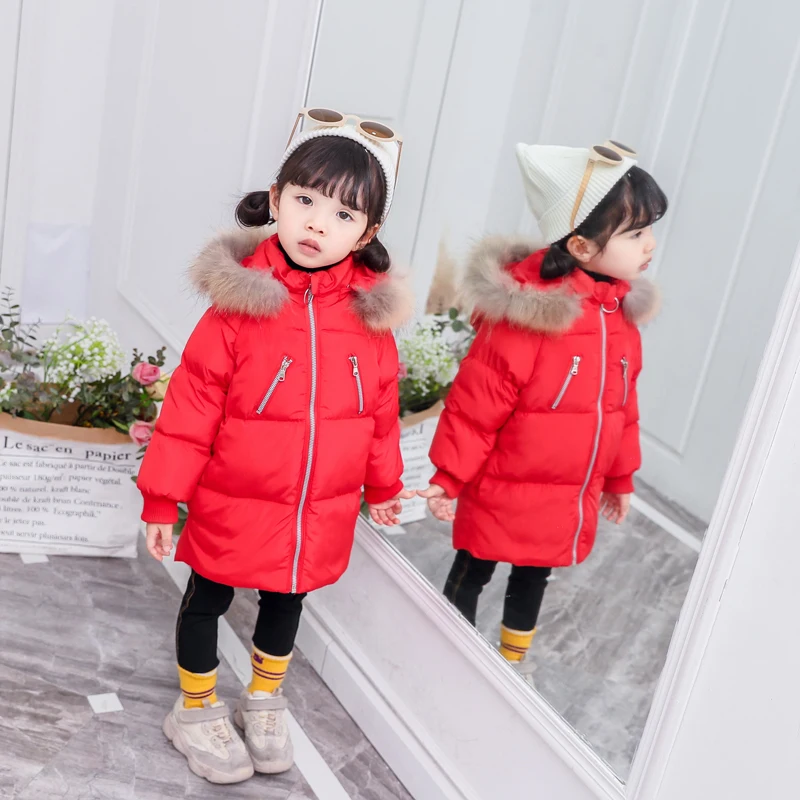 Новинка 2021 зимняя куртка на утином пуху с меховым воротником для девочек и
