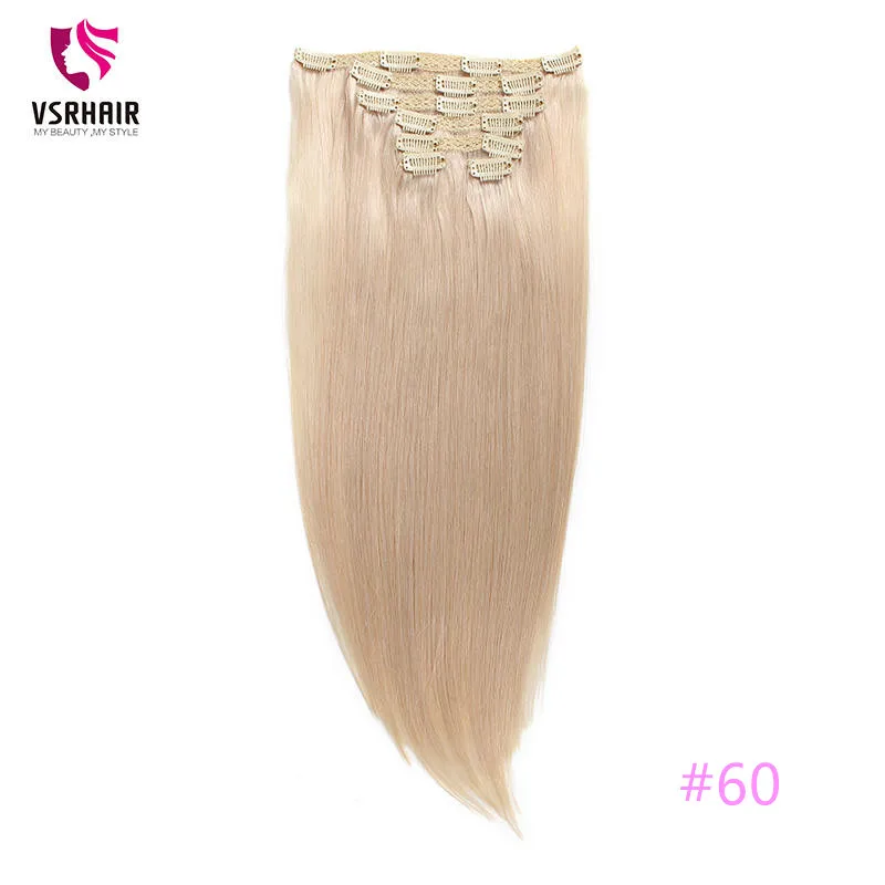 VSR 120g 150g двойной вытяжки с плотного шелка машина Волосы remy натуральные волосы на заколках, 7 шт./компл. 8 шт./компл. Реми человеческие волосы на заколках для наращивания, волосы для наращивания - Цвет: #60