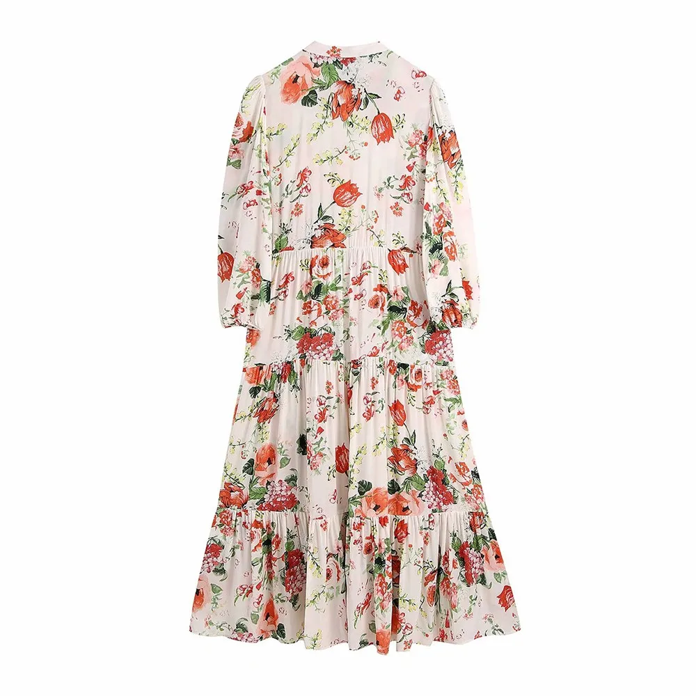 

2021 ZA summer new retro women's dress elegant round neck casual flower print dress RA 0034041 0034/041