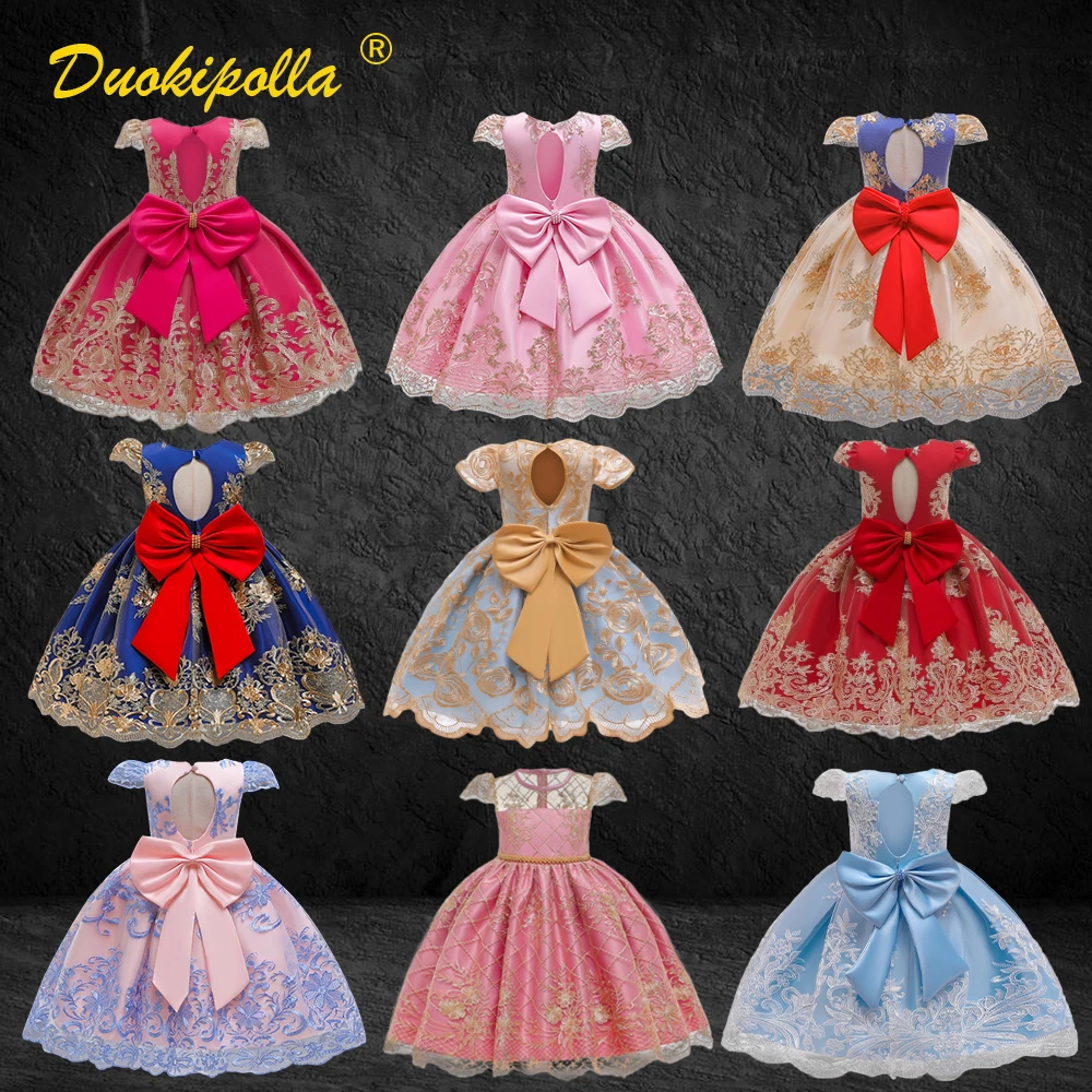 1-10Years Fancy Girls Princess Christening Birthday Party Dresses Kids Ball Gown Lace Floral Infant Prom Wedding Ceremony Dress