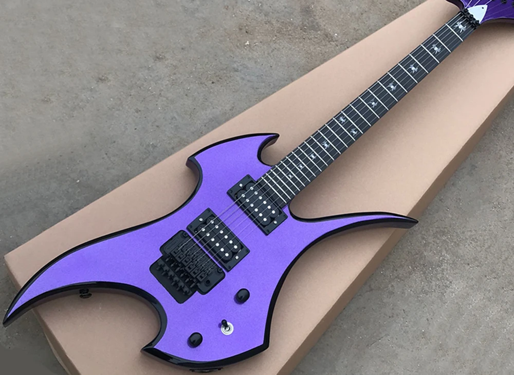 Розничная продажа 6 струн фиолетовая электрическая гитара с хамубакерами пикапы