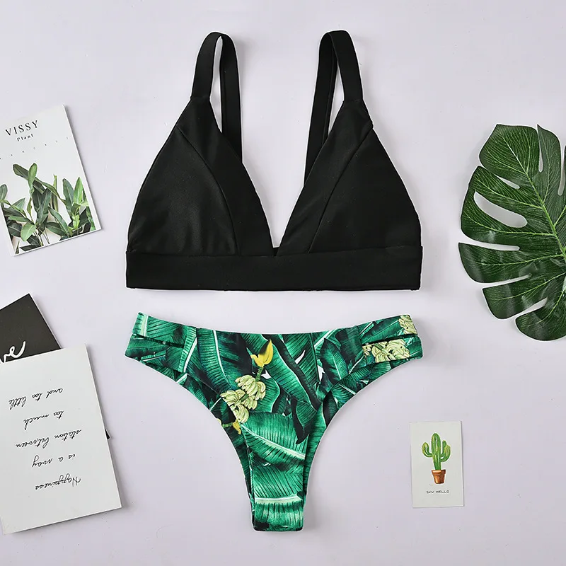 PRYDYC женский купальник с принтом в виде листьев Раздельный купальный костюм пуш