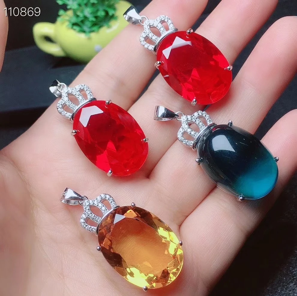 

KJJEAXCMY Fine Jewelry 925 sterling silver inlaid red corundum blue corundum citrine female necklace chain pendant luxury exagge
