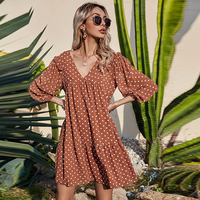 

Women Summer Mini Dress 2021 beach Style a-line Chiffon Vintage Long Sleeve Party Casual Korean Fashion Vestidos Mujer Verano