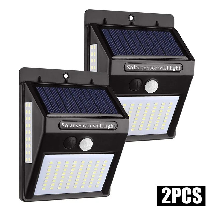 2pcs 100leds 100/208 светодиодный светильник на солнечной батарее, уличный водонепроницаемый солнечный светильник с датчиком движения, настенный светильник для безопасности, для сада, двора, с тремя режимами - Испускаемый цвет: 2pcs 100leds