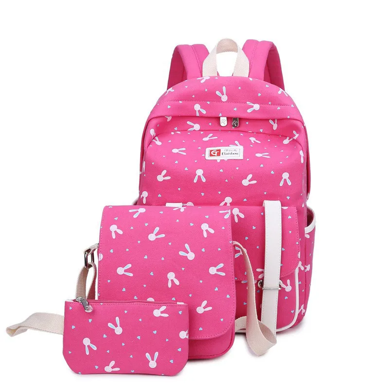 Кролик шт/набор мультфильм 3 холщовый женский рюкзак школьный дорожные рюкзаки