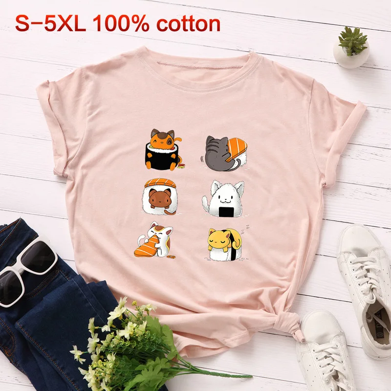 Kawaii Sushi женская футболка большого размера модные летние футболки с коротким