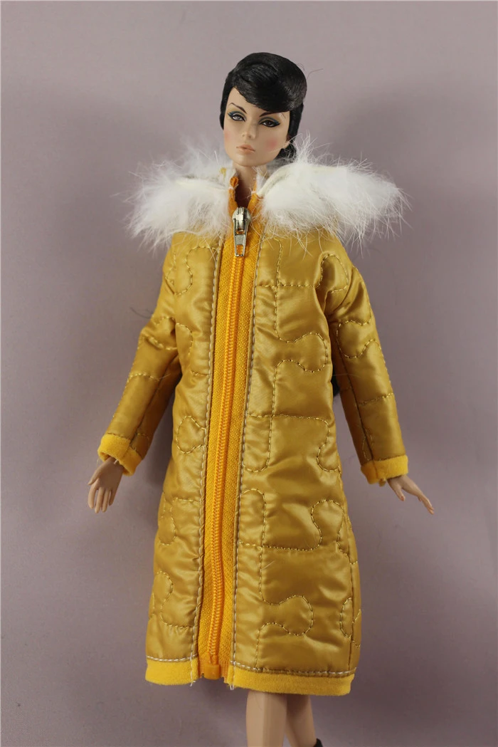 Длинное пальто зимняя одежда пуховик наряд с плюшевой шапкой для шарнирной куклы