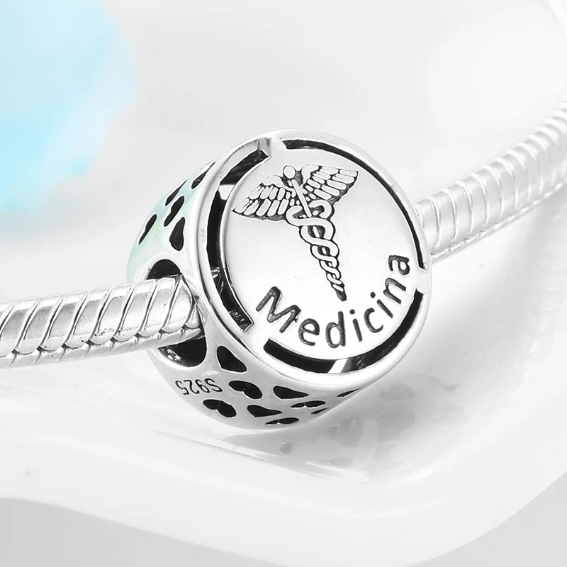 925 пробы Серебряный символ Doze Sinal de carreira бусы подходят к оригиналу Pandora браслет ожерелье Изготовление ювелирных изделий - Цвет: Medicina
